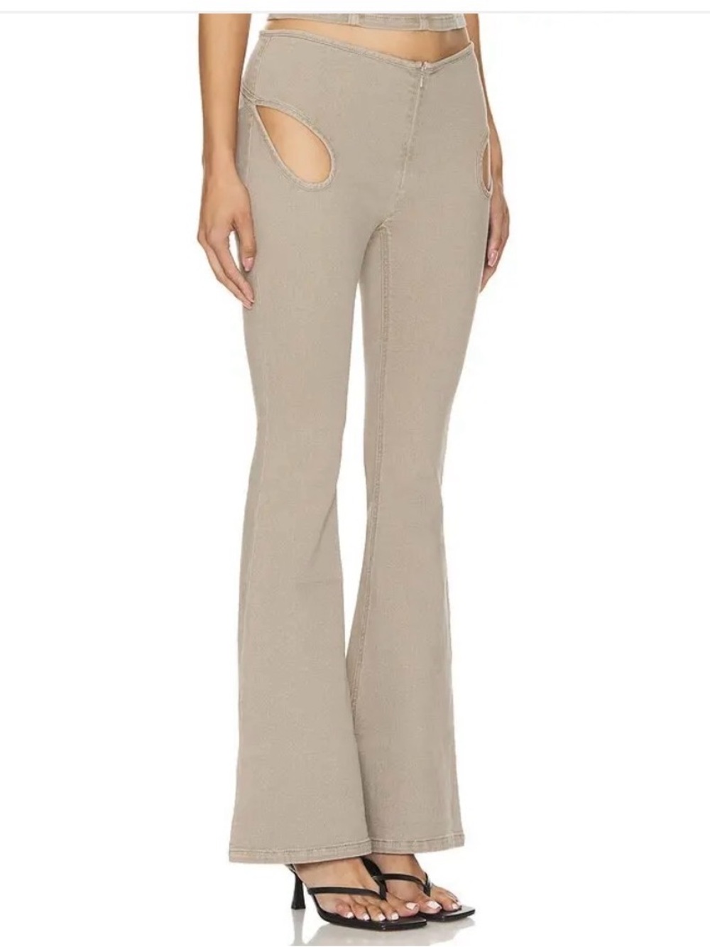 High-Rise Cutout Flare Jeans in Taupe
